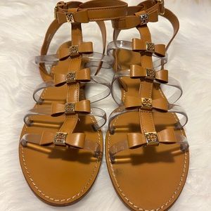 Tory Burch tan and clear sandals size 11